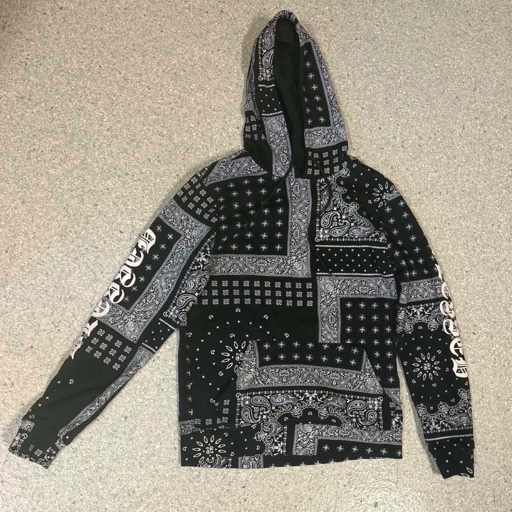 Brooklyn Cloth Mens Bandana Paisley Patchwork Hoodie Black White Small